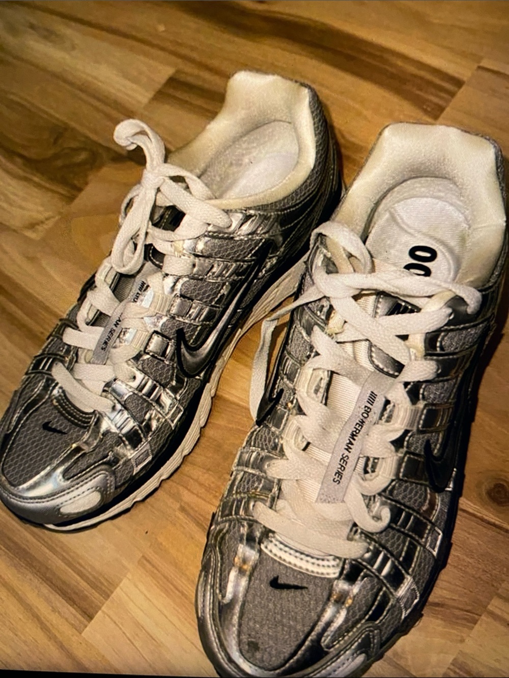 Nike Women's Silver Metallic Lace-Up Sneakers